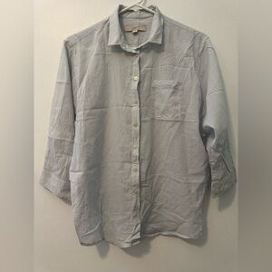 LOFT Light Blue Casual Button Down Shirt with Relaxed Fit